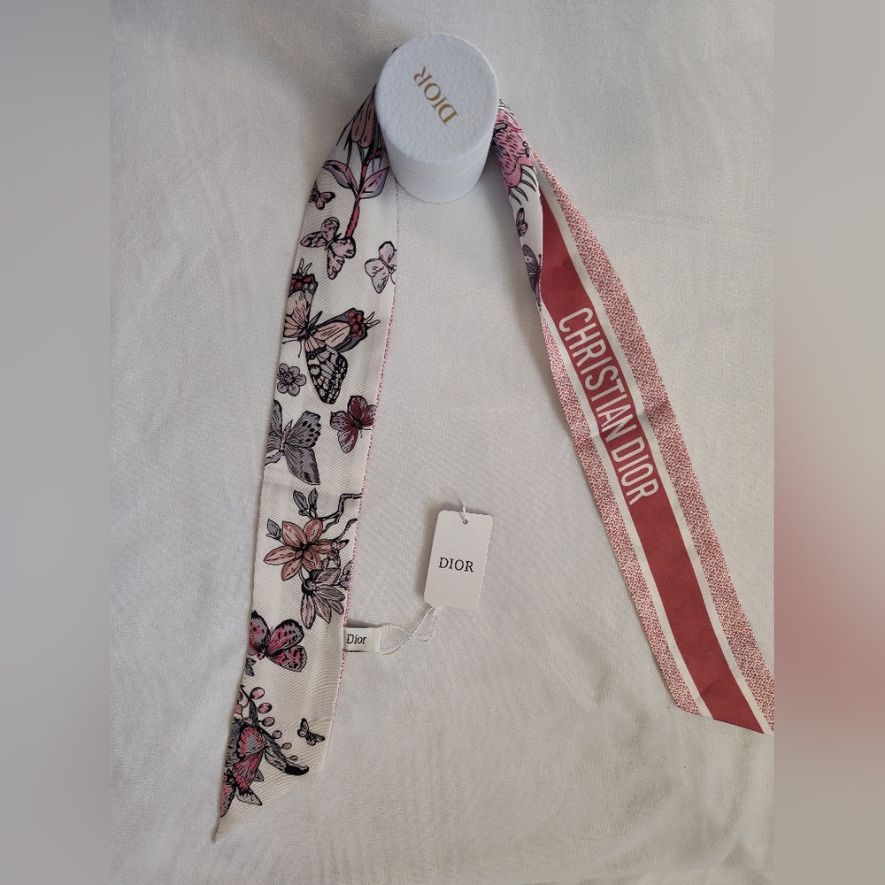 Christian Dior Mitzah Silk Twilly Butterfly Floral Scarf NWT Boxed - Picture 1 of 10